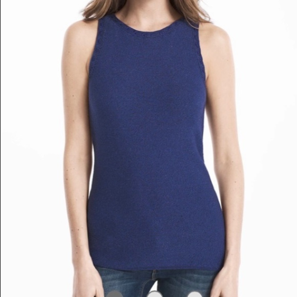 White House Black Market Sleeveless Sweater with Metallic Shine Blue Size L NEW
